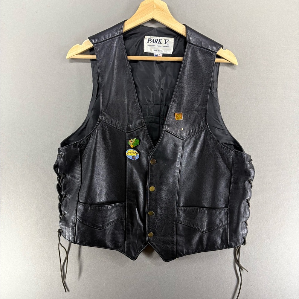 Park V Leather Vest Vintage MEN Size 42 Made USA Classic Black Rock N RollRiders